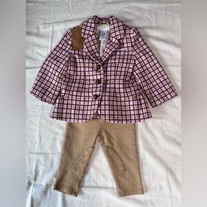 JANIE AND JACK 6-12 Month Girls 2-Pc Plaid Pink Equestrian Jacket & Riding Pants